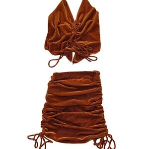 Rust Brown Ruched Two-Piece Set